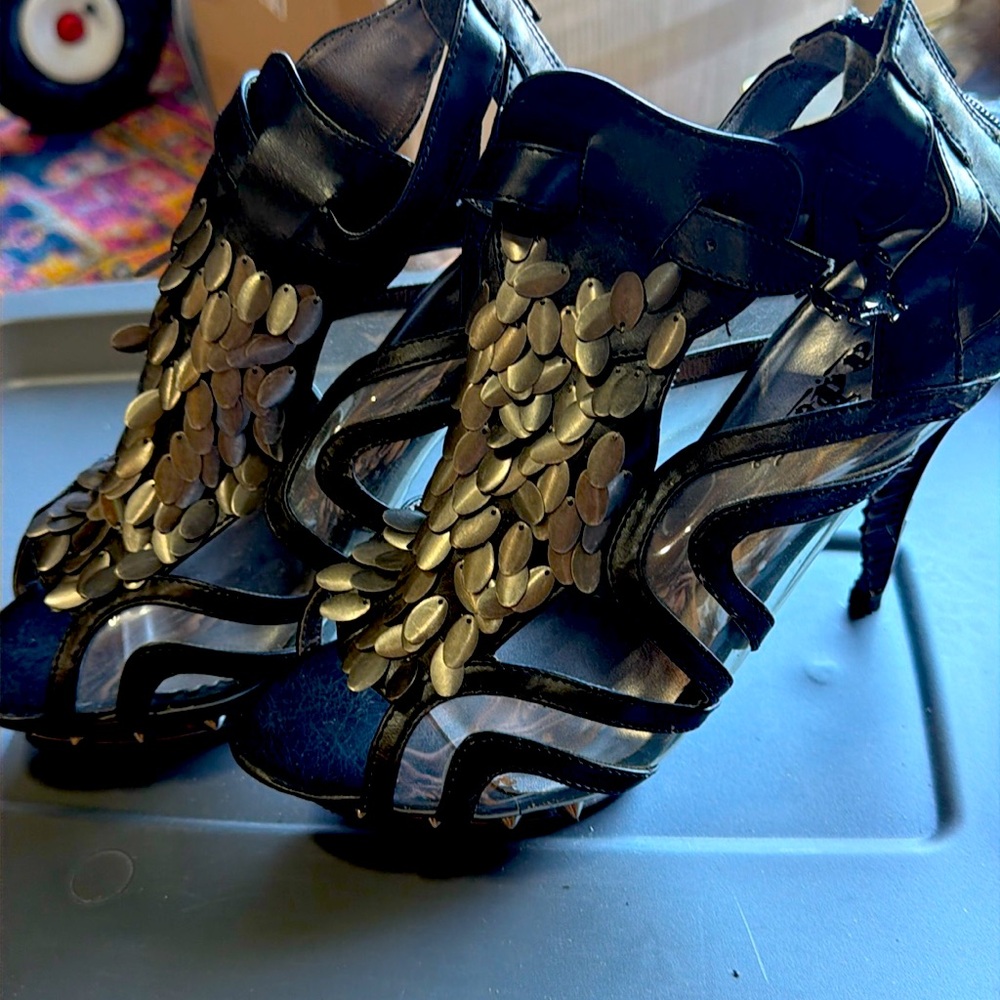 Hades ORION Black Studded Scale Platform Heels Sz 8 American Idol